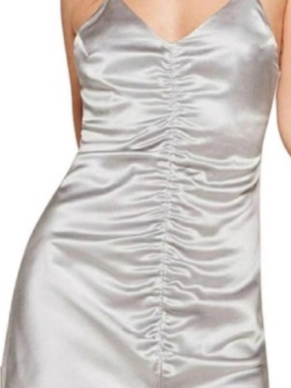 Reformation 100% Silk Ruched Mini-Dress is Silver/Grey